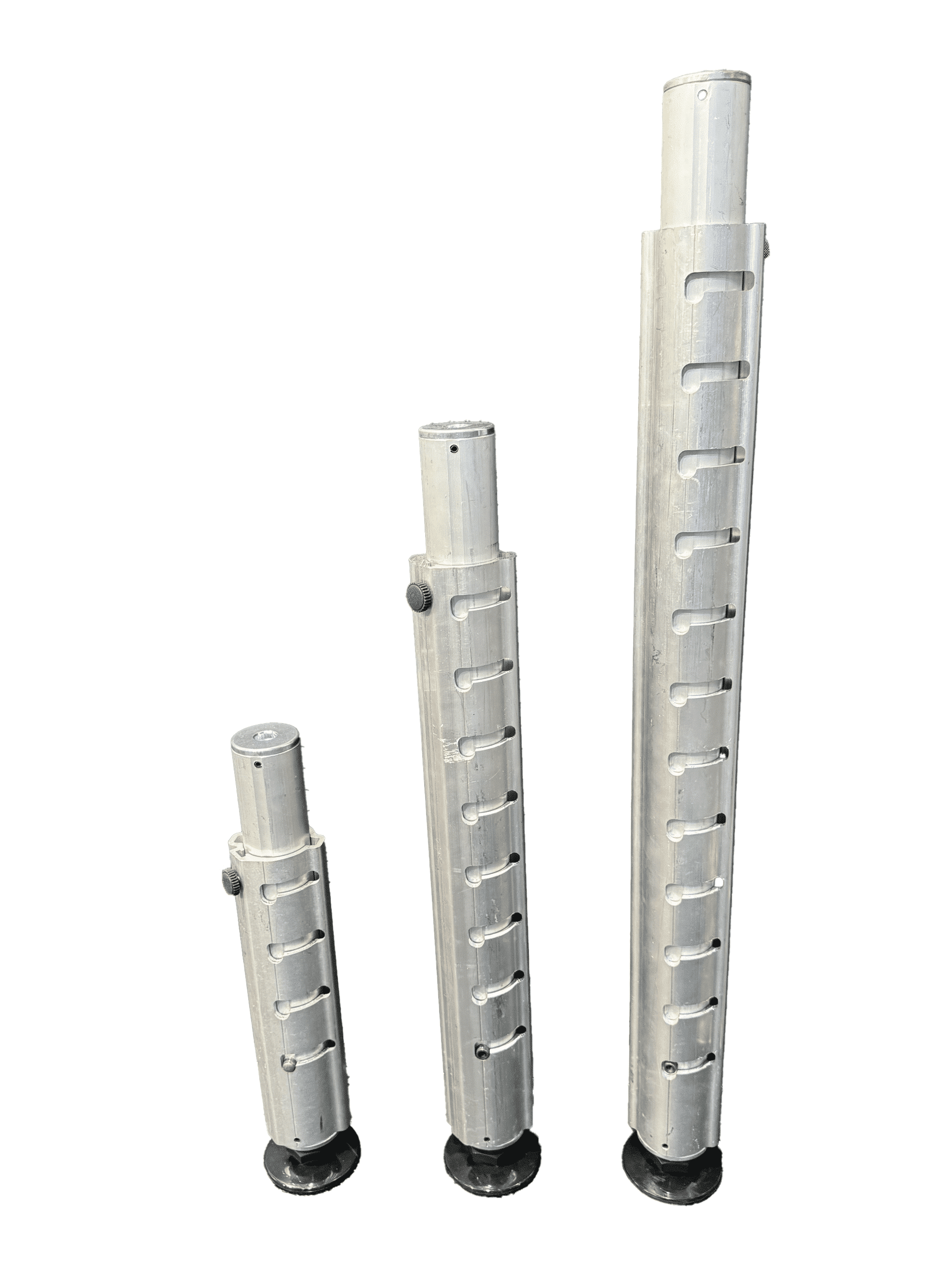 Telescopic legs make it easy to set up a stage at different heights with just one leg.